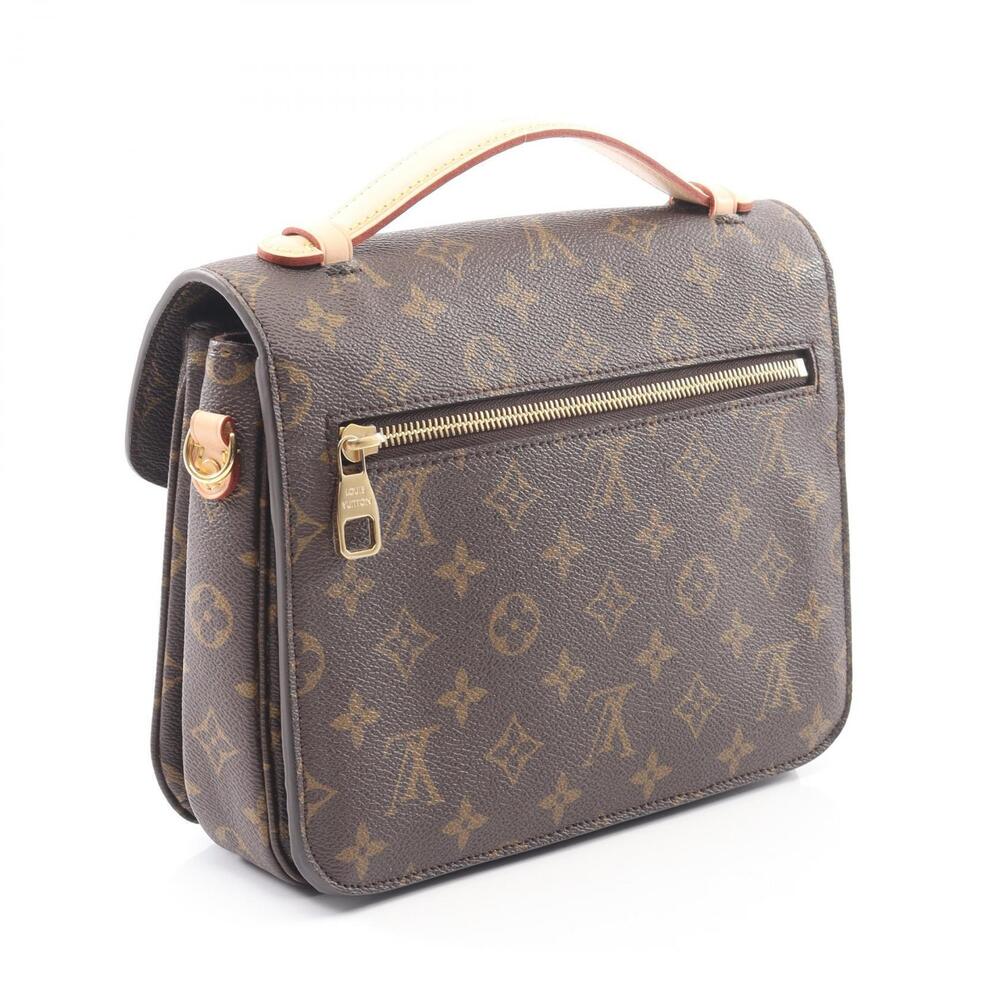 Louis Vuitton Leather Pochette Handbag Monogram Canvas Metis Brown
